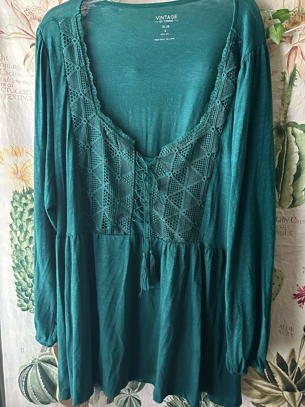torrid Teal Crochet-Front Long Sleeve Tunic
